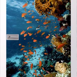 JOKA Glastür FISCHE Fläche Keramischer Fotoprint inklusive Weißlack Zarge